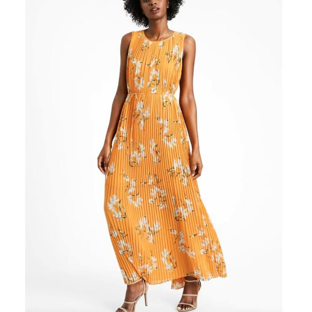 Banana Republic floral pleated maxi dress yellow gold